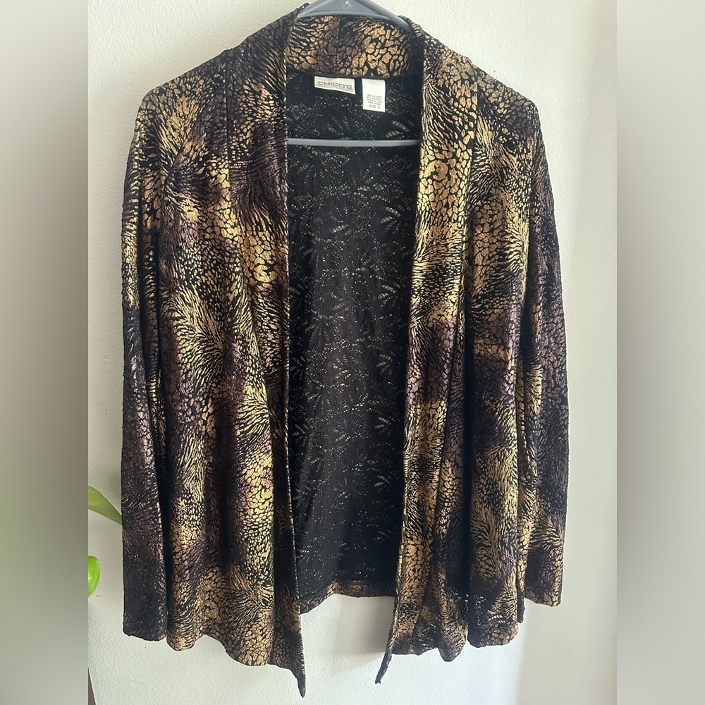 CHICO’S 0Us (S) open-front cardigan / lightweight jacket Long Sleeves Lace-Like - Picture 2 of 7